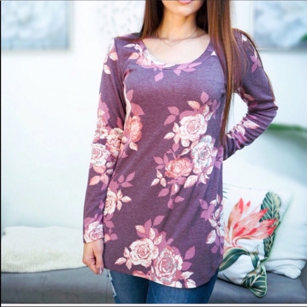 Purple Floral Ribbed Top - Picture 3 of 3